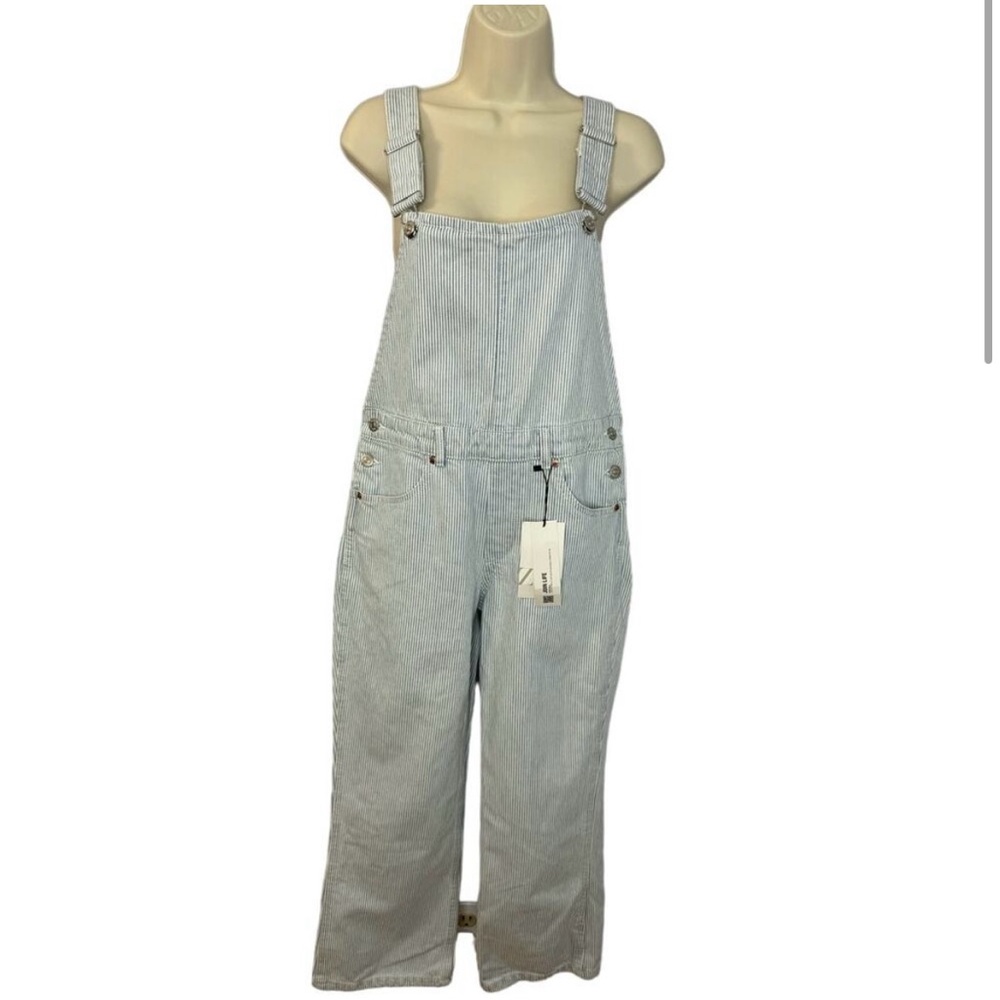 Zara Women’s Denim Jumpsuit Striped Overalls S Light Blue